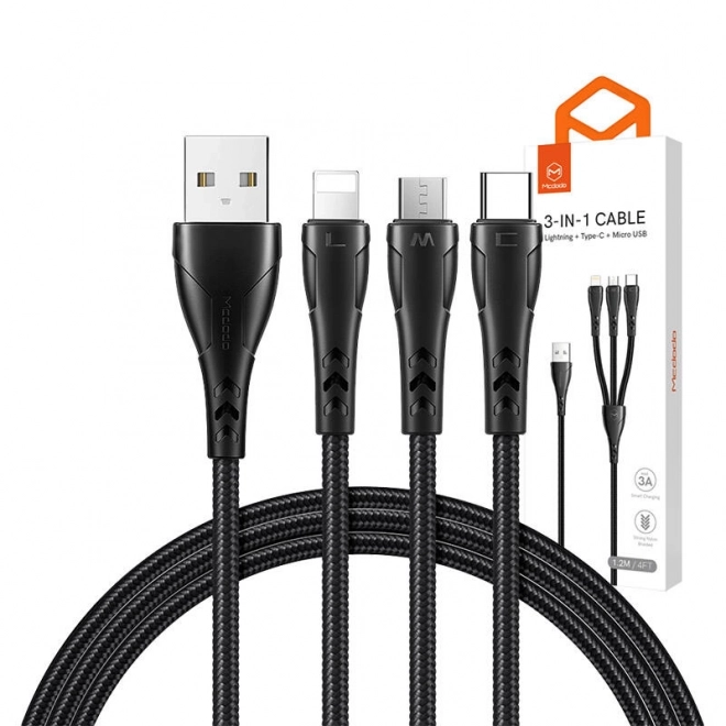 Kabel 3v1 USB na USB-C / Lightning / Micro USB, Mcdodo CA-6960, 1,2 m (črn)