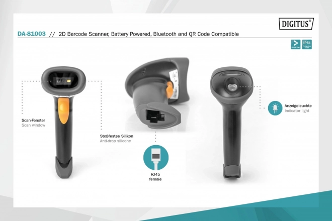 Brezžični Bluetooth čitalnik črtnih kod 1D in 2D s QR kodami in stojalom