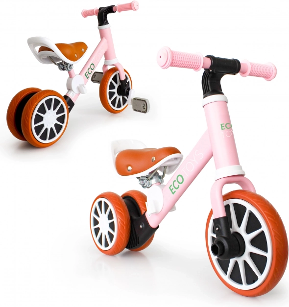 Ravnotežno poganjalno kolo 2v1 s pedali, rožnato ECO TOYS