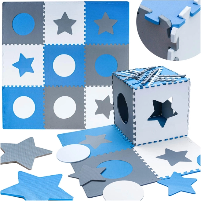 Pena podloga puzzle za otroke sivo‑modra 60 × 60 cm, 9 kosov