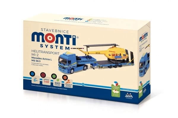 Konstrukcijski komplet Monti System MS 58.3 Helitransport MI-2 Mercedes Actros L 1:48 v škatli 31,5x21x8cm