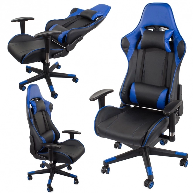 Ergonomski igralni stol z nastavljivimi 2D nasloni za roke modre barve