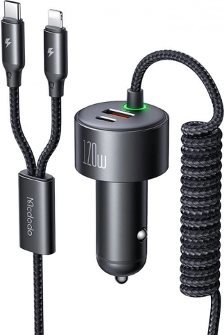 avtopolnilec Macdodo 120 W z USB‑C in Lightning, izvlečni kabli