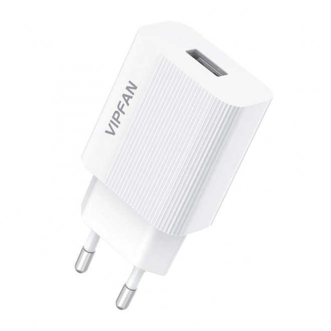 Stenska polnilna naprava VFAN E01, 1x USB, 2,4 A (bela)