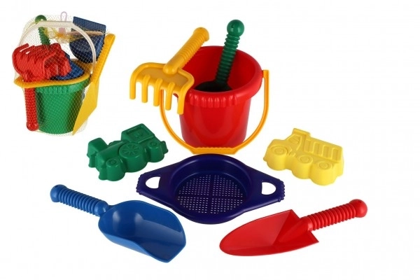 Vedro s cedilom lopatka trgovska lopatka grabljice plastika v mreži 20x28x12cm 12m+