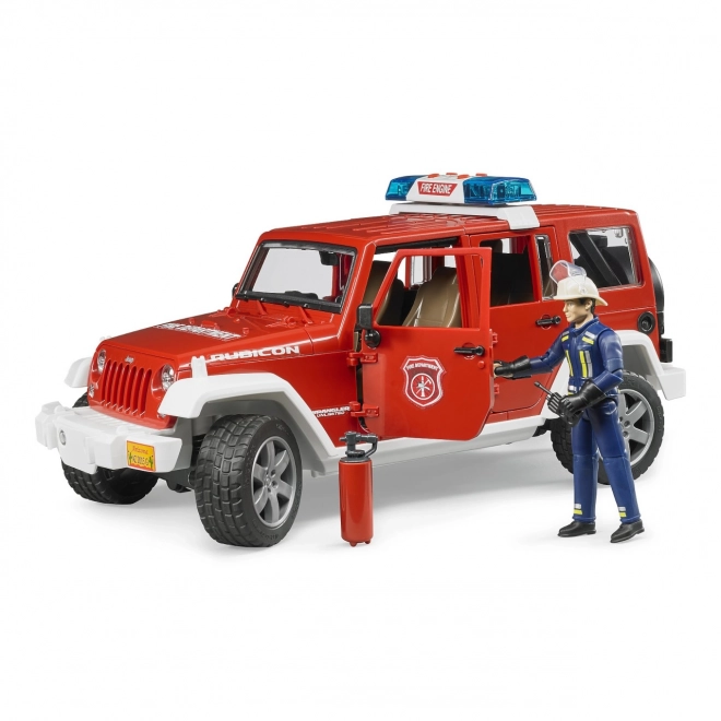 Bruder Rdeči gasilski JEEP WRANGLER s figurico in dodatki