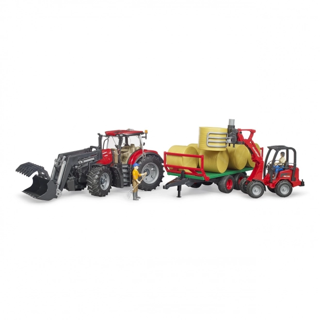 Bruder Traktor Case IH Optum 300 CVX s čelnim nakladalcem in prevoznikom za bale