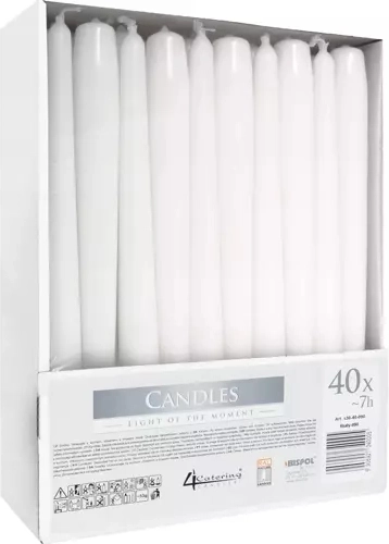 Bele konične sveče, set 40 kos