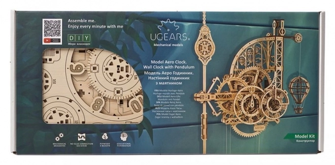 Ugears 3D lesena mehanska sestavljanka Stenske ure Aero