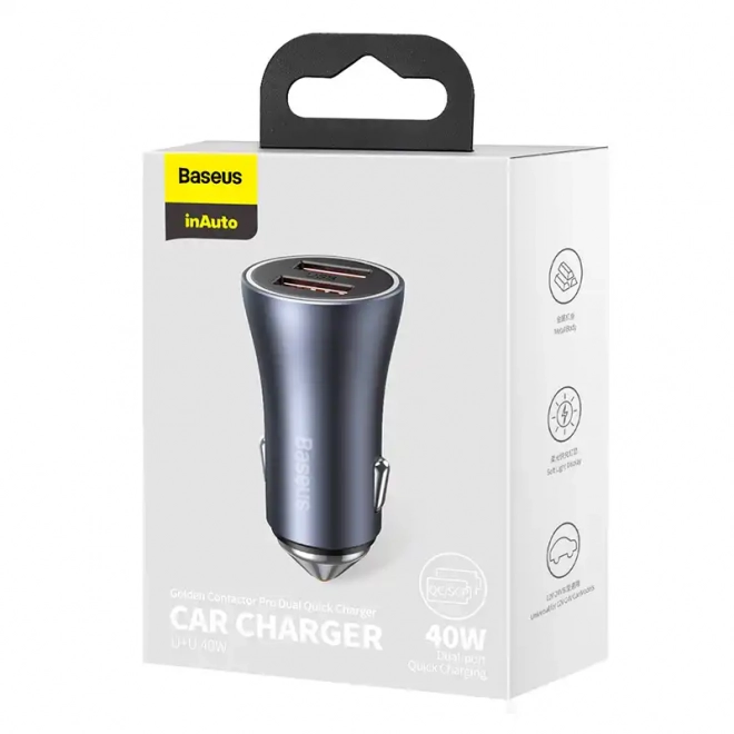 Polnilnik za avto Baseus 40W z dvema USB vrati