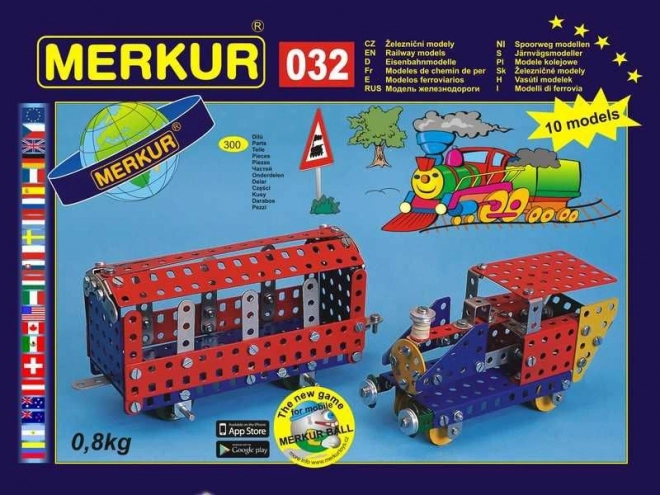 Stavebnica Merkur 032 – železniški modeli, 10 modelov, 300 delov