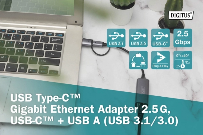 Digitus USB-C na USB-A adapter na RJ45 2.5 Gigabit Ethernet