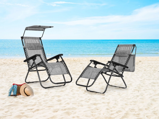Zložljiv nastavljiv vrtni / plažni stol s senčnikom sive barve