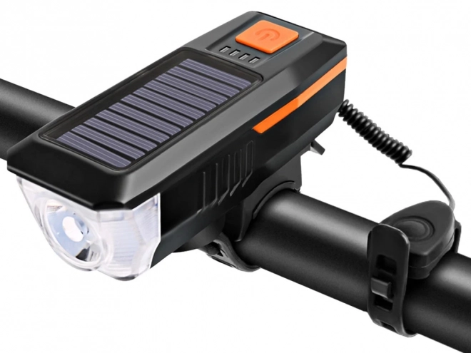 Sprednja LED luč za kolo s solarnim polnjenjem in hupo