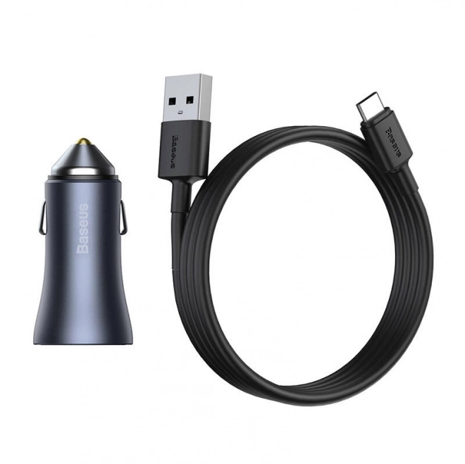 Polnilec za avto Baseus z dvojnim USB in kablom USB-C