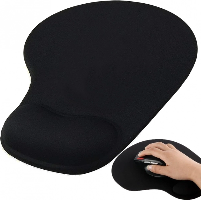 Ergonomska gelna podloga za miško z naslonom za zapestje, črna