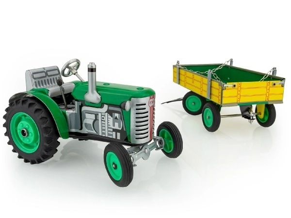 Traktor Zetor s prikolico zelena na ključ kovina 28cm Kovap v škatli