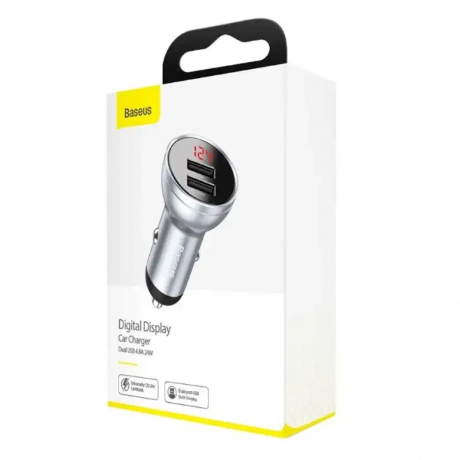 Baseus avtomobilski polnilec z 2 USB vrati in LED zaslonom