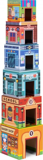 Interactive buildings with numbers 1–6
