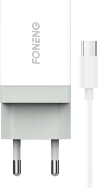 Hitra omrežna polnilna naprava FONENG 10,5 W, 1× USB, z Micro USB kablom – bela