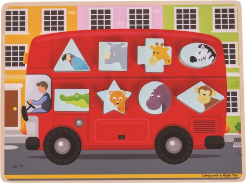 Bigjigs Toys vstavljanka avtobus z živalmi