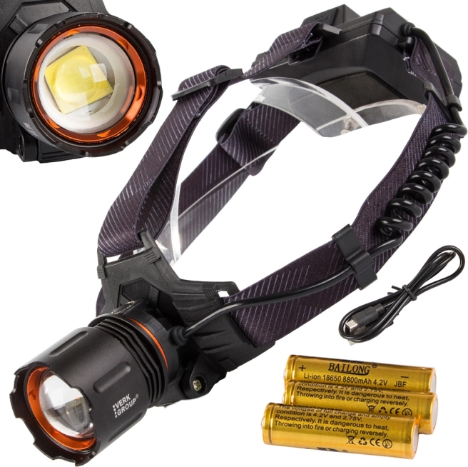 Naglavna svetilka Bailong LED XHP160 Powerbank
