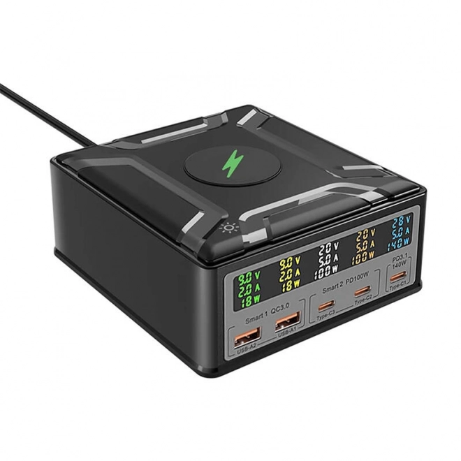 Blitzwolf BW-S28 260W, 2xUSB-A, 3xUSB-C, 15W brezžični polnilec (črna)