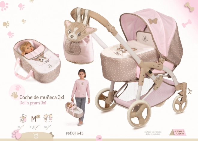 DeCuevas 81643 Zložljiv voziček za punčke 3 v 1 s prenosno torbo DIDI 2021 - 75 cm