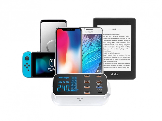 Hitri polnilnik z 8 USB priključki QC 3.0 in tip C