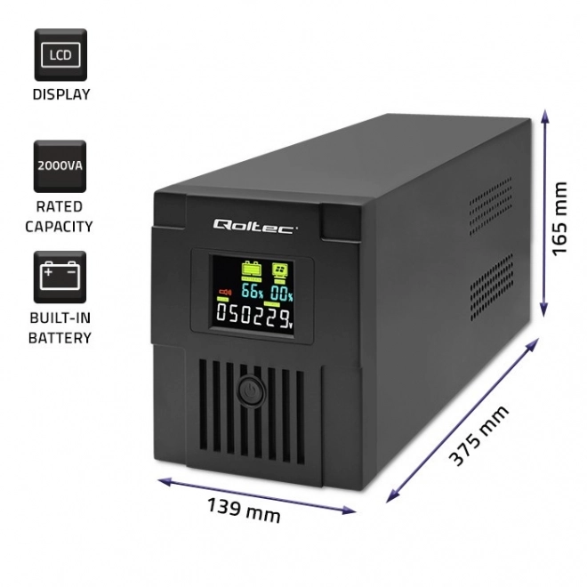 Rezervno napajanje Qoltec UPS 2000VA 1200W z LCD in USB
