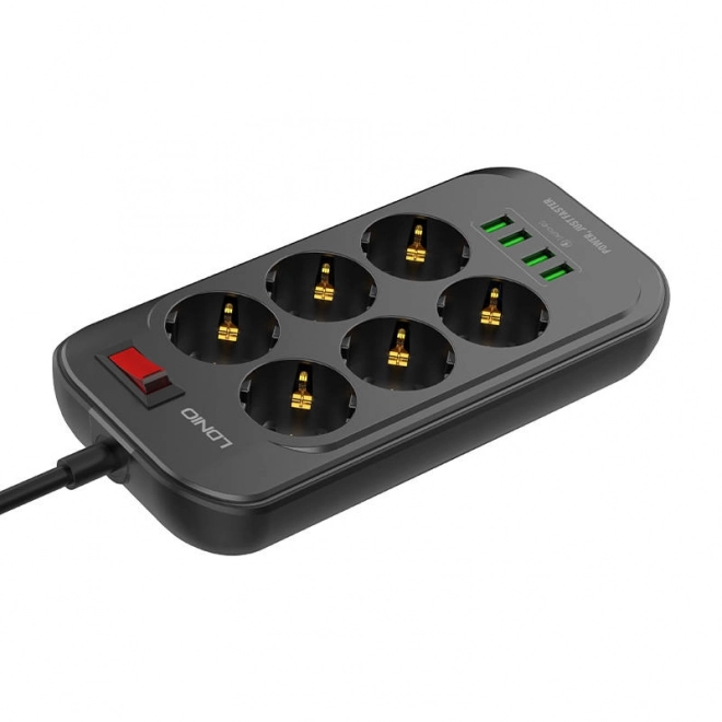 Napajalni trak s 6 vtičnicami, 4x USB, LDNIO SE6403, 2m (črna)