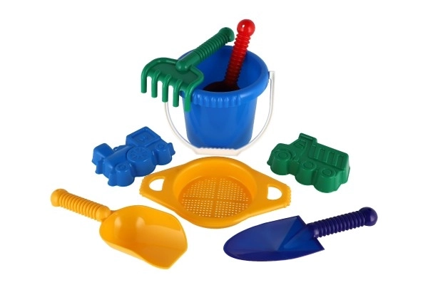 Vedro s cedilom lopatka trgovska lopatka grabljice plastika v mreži 20x28x12cm 12m+