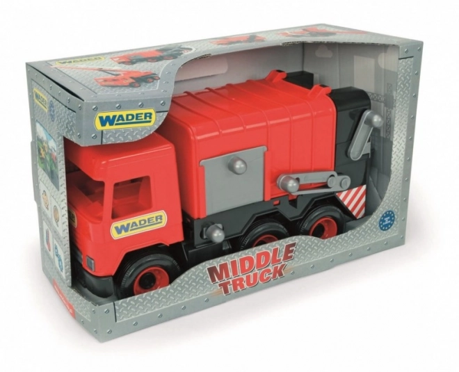 Rdeči smetarski kamion Middle Truck v škatli