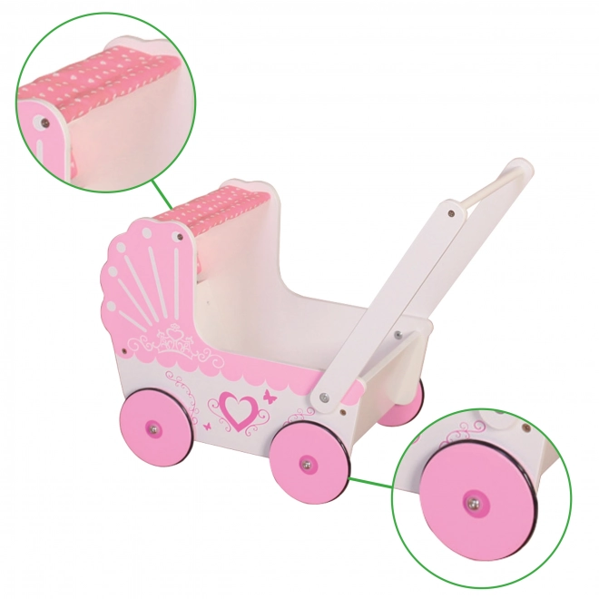 EcoToys Leseni voziček za punčke Pink Heart