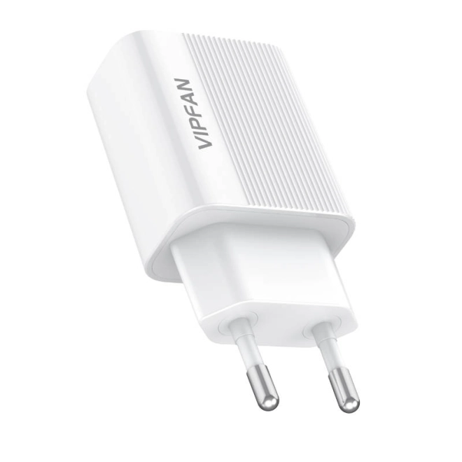 Stenska polnilna naprava VFAN E01, 1x USB, 2,4 A (bela)