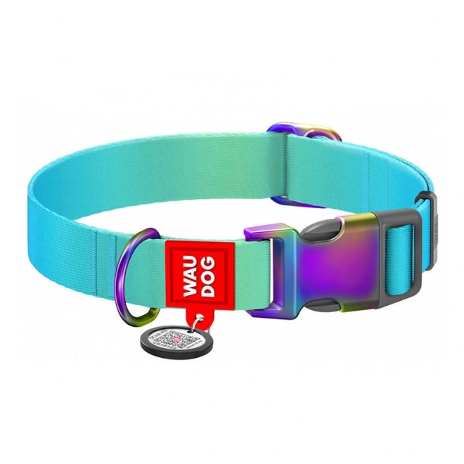 Najlonski ovratnik z QR kodo za pse Waudog gradient, moder, velikost L