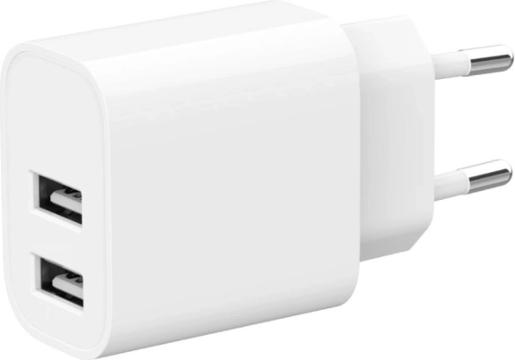 Dvojni USB polnilnik 2,4 A bel