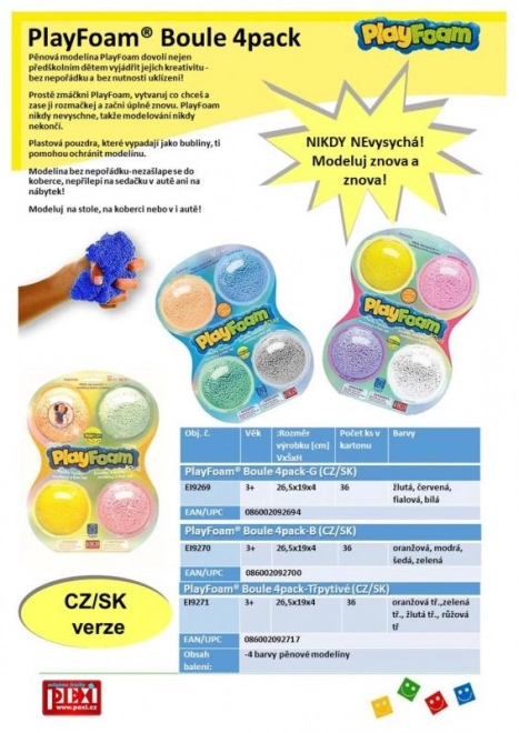 PlayFoam® Kroglična modelina/plastelina 4 barve na kartonu 19,5x27x3cm