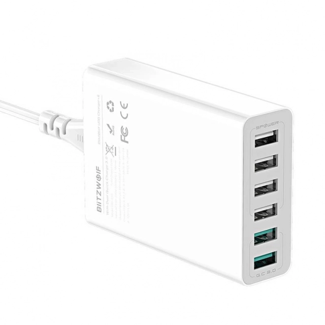 Polnilnik USB 6 vrat BlitzWolf QC 3.0, 60W bel