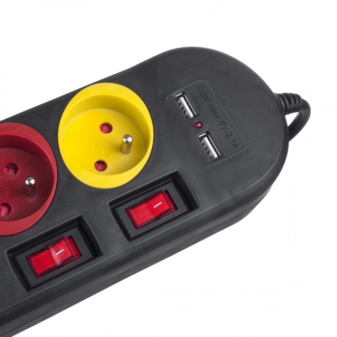 Električna letvica s stikali 4 vtičnice + 2xUSB podaljšek MCE229B črna