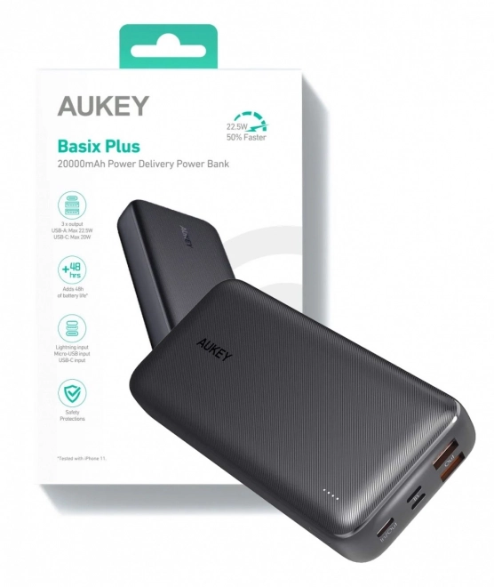 Prenosna baterija Aukey, 20000mAh, hitro polnjenje