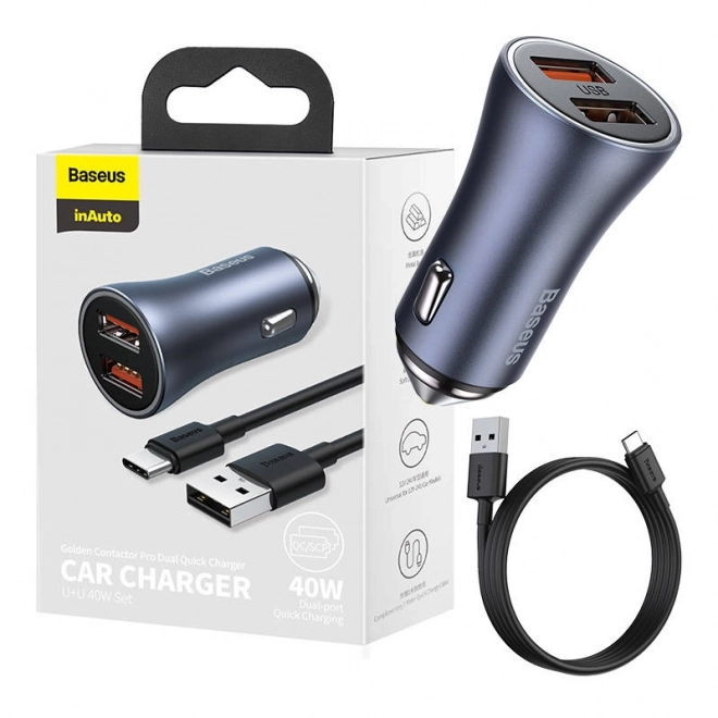 Polnilec za avto Baseus z dvojnim USB in kablom USB-C