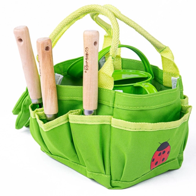 Bigjigs Toys Vrtni set orodja v platneni torbi zeleni