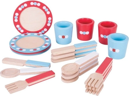 Bigjigs Toys Leseni jedilni komplet s pikami