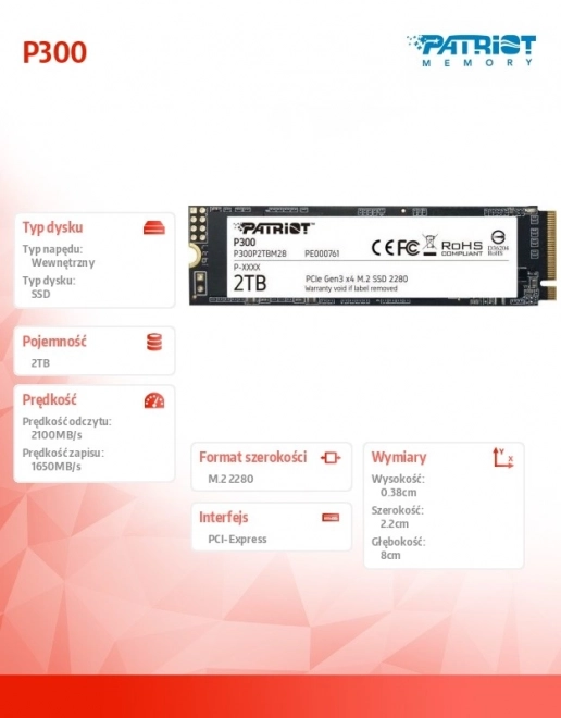 Interni SSD disk Patriot P300 2TB M.2 PCIe NVMe