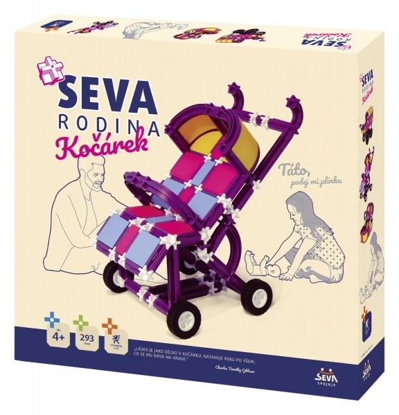 Gradbeni set SEVA DRUŽINA Voziček plast 293 delov v škatli 35x33x5cm 4+