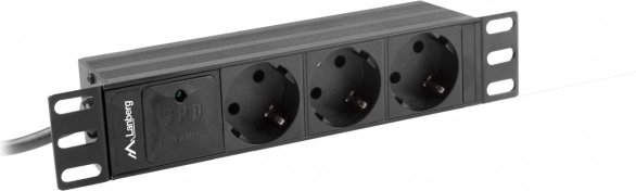 Rackova PDU letev 10" 1U, 3x Schuko, 2 m, 10 A, črna, vhod IEC C14 – LANBERG