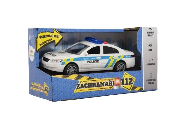 Avto policija plastika 15cm na baterije z zvokom in svetlobo na vztrajniku v škatli 20x11x9cm