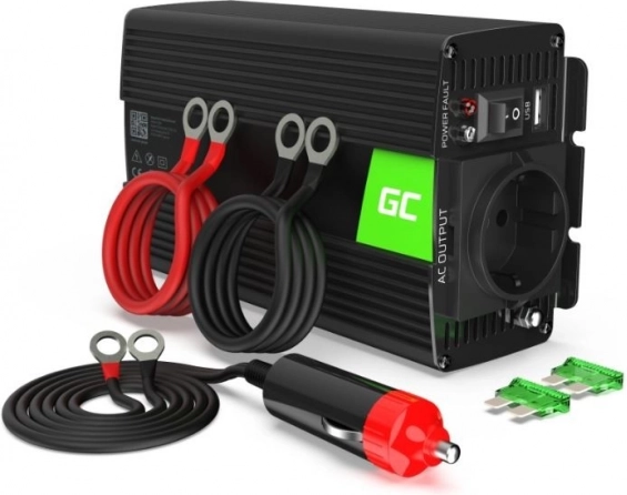 Pretvornik napetosti GREEN CELL 12 V na 230 V 300 W / 600 W s čisto sinusno obliko