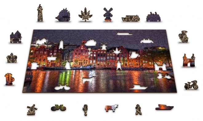 Lesena sestavljanka Nočni Amsterdam